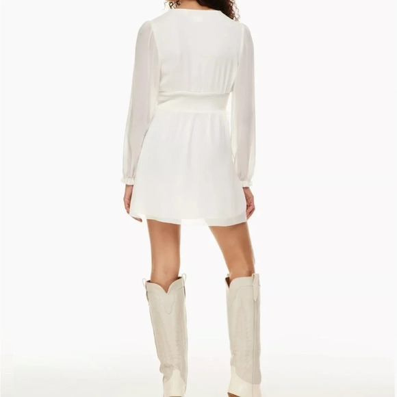 Aritzia Wilfred Wistful Dress Size S Light Birch Chiffon Mini Dress with v-neck - Picture 6 of 15